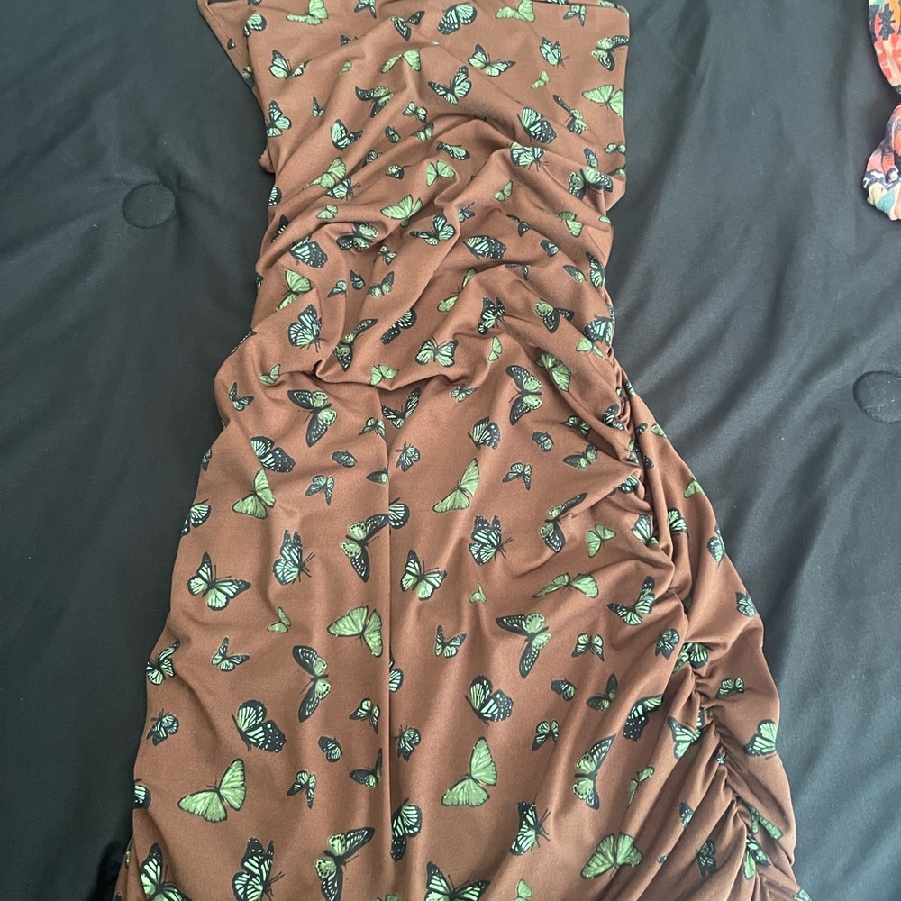 Brown Dress with Butterfly Print